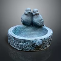 Decorative Bird Ornament Set with Circular Floral Patterned Blue Base for Home Decoration
