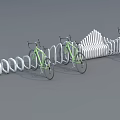 Green Bicycles Parked On White Wave Shaped Bike Rack Under Blue Sky And Gray Ground