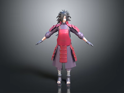 Game and Movie Character With Black Long Hair Red Armor Vest Purple Pants And Sandals 3d model
