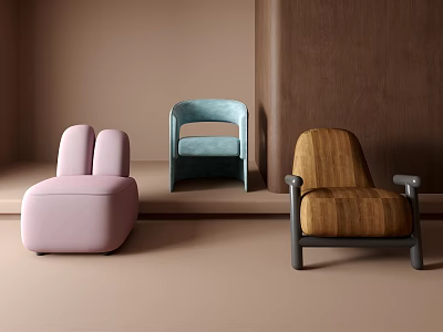 Modern Single Sofa Collection in Pink Blue and Wooden Upholstered Designs for Living Room 3d model