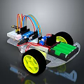 DIY Robotic Car With Transparent Chassis Yellow Wheels And Electronic Components 3d model