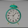 Vintage Green Alarm Clock With Bell White Dial Black Numbers Golden Base And Black Background
