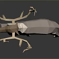 Low Poly Reindeer Sculpture Design With Antlers And Brown White Color