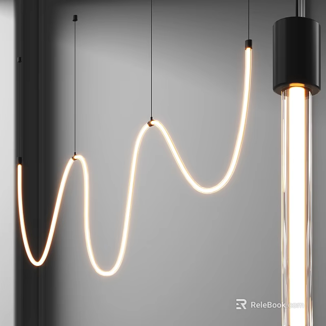 Modern Wave Shaped LED Pendant Light With Curved Design For Minimalist Interior Decor 3d model 