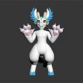 3D Fantasy Creature Character With White Body Turquoise Ears Pink Paws Purple Eyes And Colorful Tail