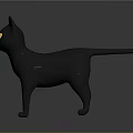 3D Model Black Cat Character With Yellow Eyes Standing Against Gray Background