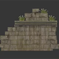 Modern Gray Stone Wall With Stepped Stacked Stones And Grass On Top