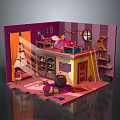 Colorful Cartoon Room Scene With Bunk Bed Ladder Bookshelf Cauldron Rug And Window Decor