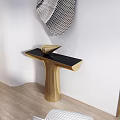 Elegant Modern Console Table With Golden Base Mirror Plant And Chair