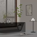 Modern Bathroom Interior Design With Golden Bathtub Window Blinds Artwork And Plant