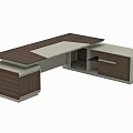 Modern Office Desk With Wooden Top White Cabinet And Storage Shelves