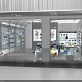 Bright Retail Store In Shopping Mall With Glass Windows Display Racks Glasses And Counter