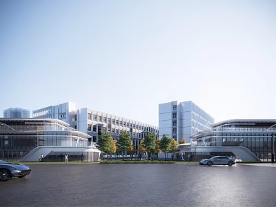 Modern Commercial Street with Modern Buildings Glass Facades Trees and Cars on Road 3d model