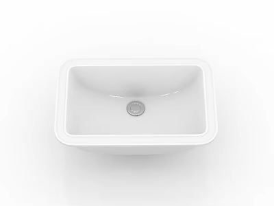 White Square Ceramic Washbasin With Modern Design And Central Drain 3d model