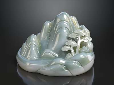 Jade Carving Decorative Ornament With Mountain Pine Tree And Glossy Surface 3d model