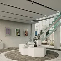Modern Decorative Items Store With Display Counters Glass Staircase And Art Exhibits