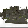 Modern Ancient Ruins Courtyard With Buddha Statue Stone Structures And Green Plants