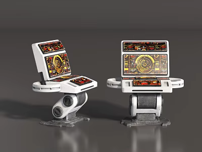 Two Modern Computer Consoles With Digital Screens And Interactive Interface Panels 3d model