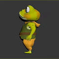 Anthropomorphic Cartoon Frog Character In Green Outfit And Orange Pants With Large Eyes