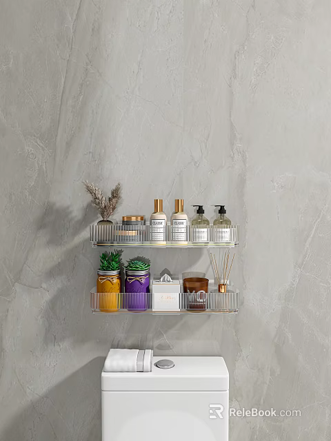 Wall Mounted Double Layer Bathroom Shelf With Decorative Jars And Bathroom Essentials 3d model 