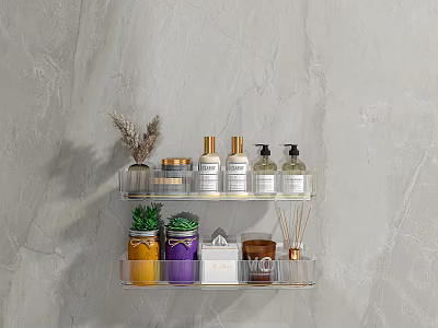 Wall Mounted Double Layer Bathroom Shelf With Decorative Jars And Bathroom Essentials 3d model