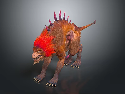 3D Fantasy Monster Character With Red Spiky Hair Back Spikes And Sharp Claws 3d model
