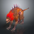 3D Fantasy Monster Character With Red Spiky Hair Back Spikes And Sharp Claws