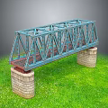 Blue Steel Frame Bridge With Concrete Piers On Green Grass Field