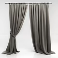 Gray Curtains With Elegant Fabric And Modern Tieback Design In White Background