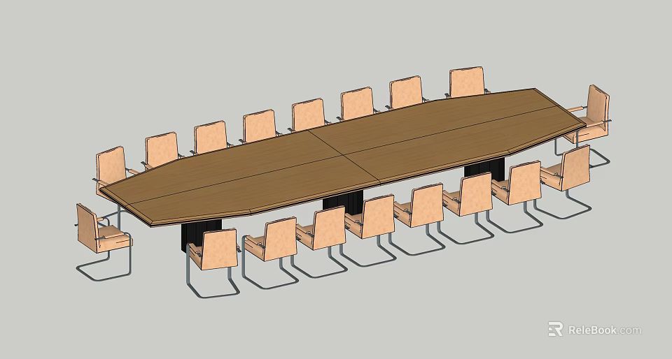 Long Rectangular Wooden Conference Table With Chairs In Meeting Room Setup 3d model