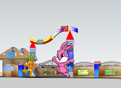 Rabbit Animal Cartoon Theme Kindergarten Wall Gate 3d model