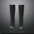 Black Knee High Boots With Multiple Silver Buckles And Shiny Soles