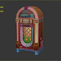 Vintage Colorful Jukebox With Wooden Body Retro Design And Blue Support Legs