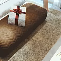 Double Bed In Modern Bedroom With Grey Walls White Headboard Window Rug And Gift Box