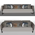 Modern Sectional Sofa With Neutral Upholstery Black Metal Legs And Mixed Color Patterned Cushions