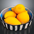 Decorative Black And White Striped Bowl With Fresh Yellow Lemons In Kitchen
