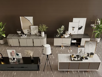 Modern Entrance Cabinet TV Cabinet Side Cabinet Decorations Vase Ornaments Decorative Painting Green Plant 3d model