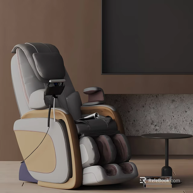 Ergonomic Modern Massage Recliner Chair With Beige Gray Brown Tones And Side Table 3d model 