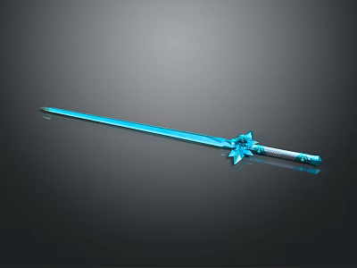 Blue Glowing Crystal Sword With Star Shaped Hilt For Fantasy Weapon 3d model