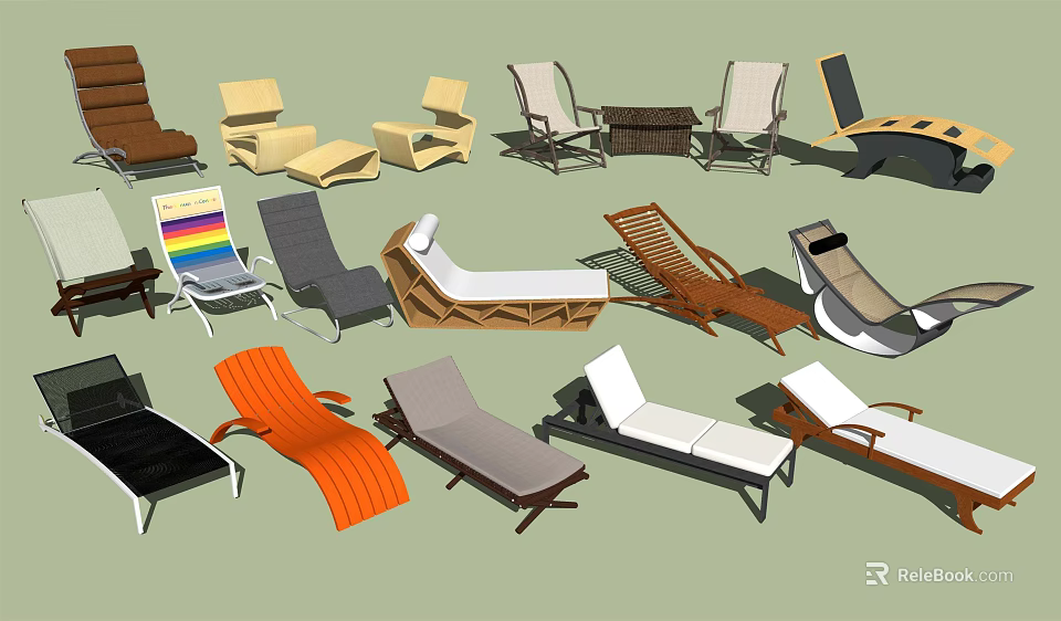 Various Style Lounge Chairs With Different Colors And Designs For Outdoor Indoor Use 3d model 