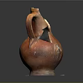 Orange Brown Carved Pottery Jug With Handle And Intricate Patterns Design