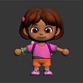Cartoon Girl Character With Brown Short Hair Pink Hairpin Purple Backpack And Pink Sneakers