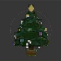 Pixel Style Green Christmas Tree With Star On Top Colorful Ornaments White String Lights And Base