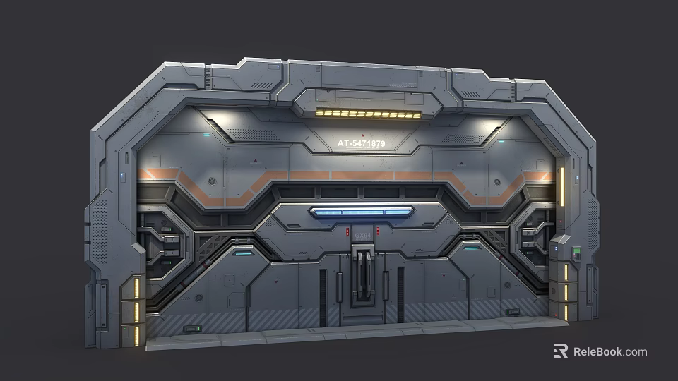 Industrial Equipment Metallic Hatch With Integrated Lighting Serial Number And Control Panels 3d model 