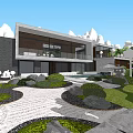 Modern Detached Villa With Garden Large Glass Windows And Courtyard Greenery Design
