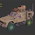 Military Utility Vehicle With Armored Body Off Road Tires And Weapon System Antenna