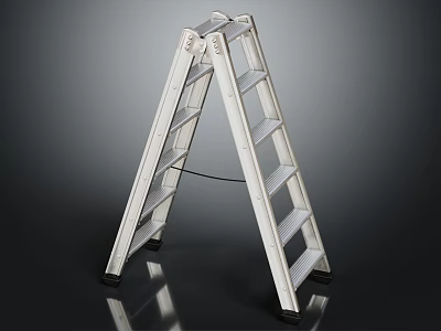 White Metal Foldable Step Ladder With Reflective Surface And Stable Base 3d model