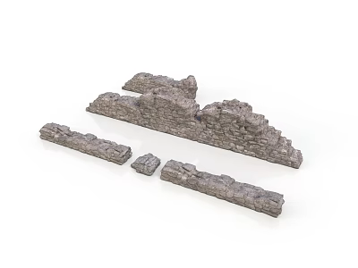 Various Gray Stone Wall Fragments And Broken Stone Pieces For Decoration 3d model