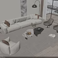 Modern Beige Sofa Coffee Table Set With Pillows Marble Top And Armchairs In Living Room