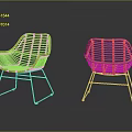 Natural Rattan Leisure Chairs with Black Metal Legs Modern Minimalist Living Room Decor